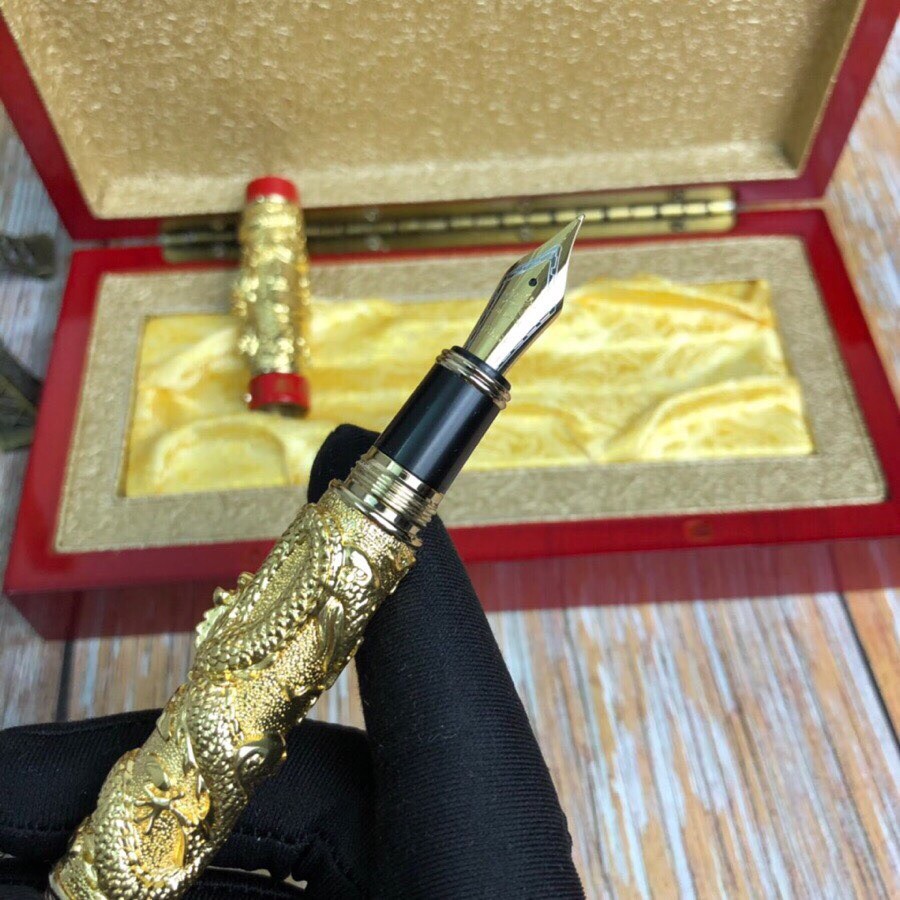 Luxury Jin hao Double Dragon Fountain Red-Gold Pen Gift - Click Image to Close